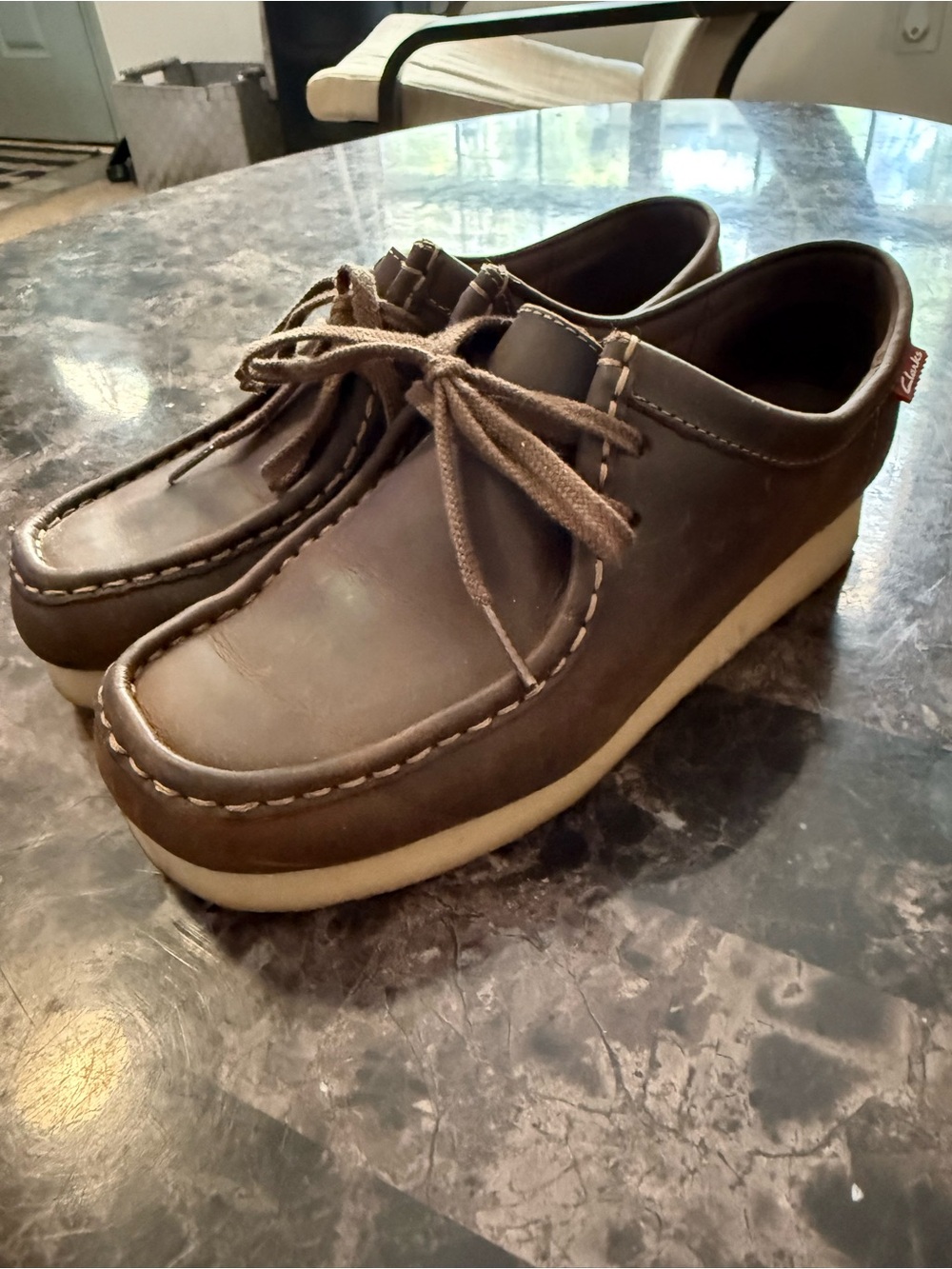 Clarks Brown Leather Moccasin-Style Wallabee Loafers with Cream Sole